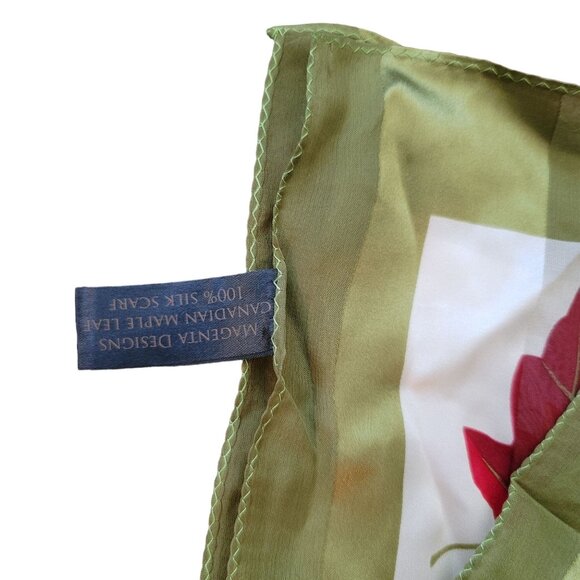 Magenta Designs 100% Silk Scarf Canadian Maple Leaf Print Green Border 59" x 21" - Picture 2 of 6
